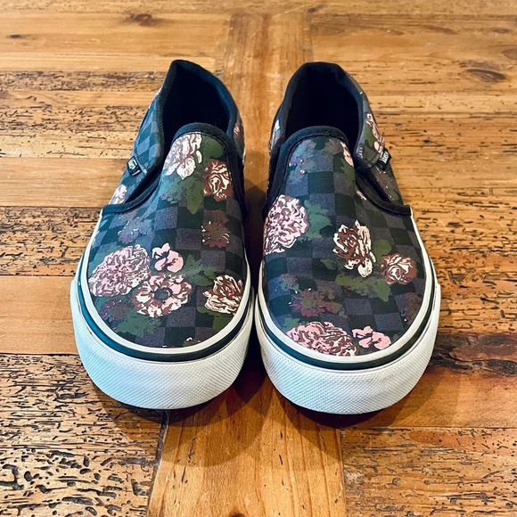 Vans Off the Wall slip-on canvas sneakers women 5 or kids 3.5 black pink floral - Picture 3 of 9